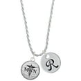 thumbnail image 1 of Delight Jewelry Silvertone Domed Black MSN Silvertone Script Initial Disc - R - Charm Necklace, 20"+3", 1 of 4