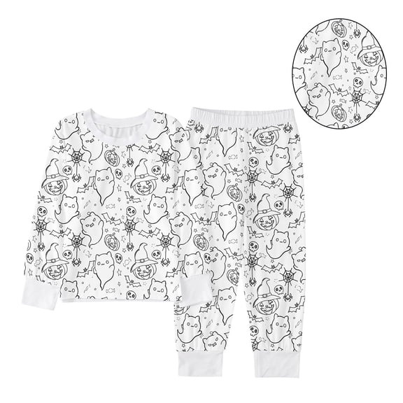 Girls Halloween Pajamas Girls Coloring Pjs Boys Pumpkin Pajamas Crewneck Long Sleeve Sleepwear Soft 7-8 Years Boy Pajamas