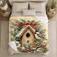 thumbnail image 4 of Rustic Winter Birdhouse Scene Chickadees Pine Holly Snow-Dusted, Festive Woodland Scene, Warm Flannel Blanket for Cabin and Lodge, Art Lovers Housewarming Gift, Artistic Home Decor, 4 of 7