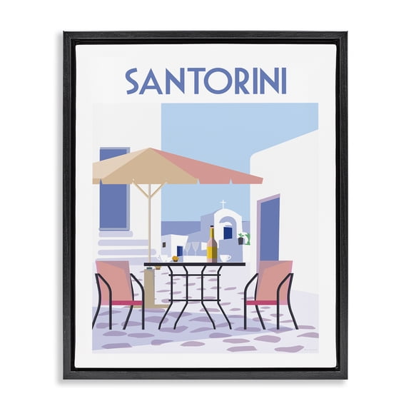 Stupell Industries Santorini Bistro Poster Scenic & Cityscapes Painting Black Floater Framed Canvas Art Print Wall Art, 17 x 21