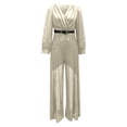 thumbnail image 3 of JULMCOMO Jumpsuits for Women Sequin Wide Leg Deep V Neck Dressy Jumpsuits Long Sleeve Belted Waist Evening One Piece Summer Rompers Beige S, 3 of 5