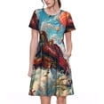 thumbnail image 1 of Balery Beautiful Red Train Hot Air Balloon Vestidos sueltos de manga corta para mujer, vestidos de verano 2025, vestidos casuales de corte A con vuelo., 1 of 6