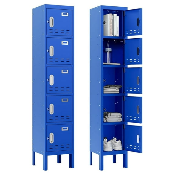 Steel Lockers 5 Door - 66" Tall Metal Storage Lockers for School Gym Office - Employee Lockers with Card Slot - 12" Wide - Gray