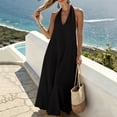thumbnail image 5 of Women's V-Neck Sleeveless Casual Solid Color Hanging Neck Summer Dress, 5 of 6