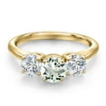 thumbnail image 3 of Gem Stone King 18K Yellow Gold Plated Silver Green Prasiolite and Lab Grown Diamond Engagement Ring for Women | 1.80 Cttw | Round 6MM | Gemstone Birthstone | Size 6, 3 of 6