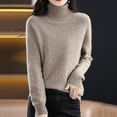 thumbnail image 2 of Gubotare Sweaters For Women Sweaters for Women Turtleneck Side Split Long Pullover Sweatshirts,Khaki XXL, 2 of 4