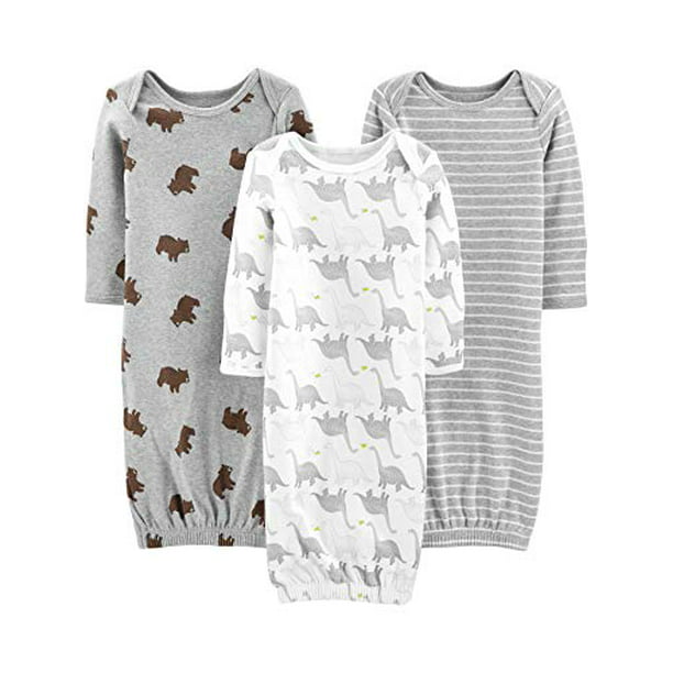 Simple Joys by Carter's Baby 3Pack Neutral Cotton Sleeper Gown, Bear/Stripe/Dino, 03 Months
