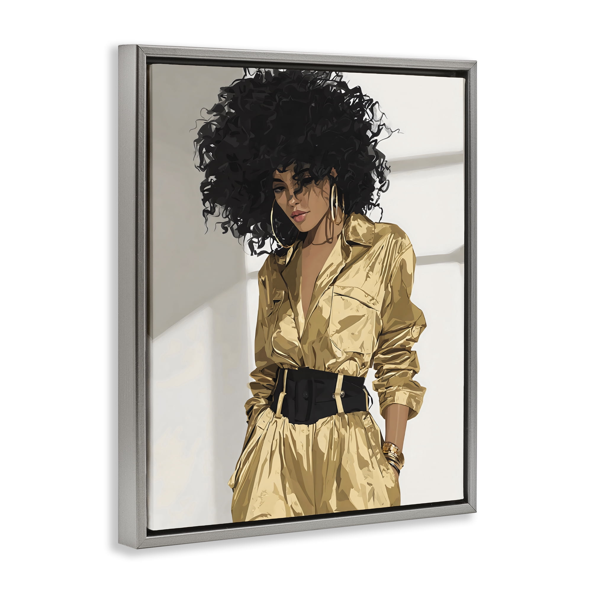 Stupell Industries Elegant Woman in Chic Jumpsuit Gray Framed Floater Canvas Wall Art, design by Franklyn Gregory