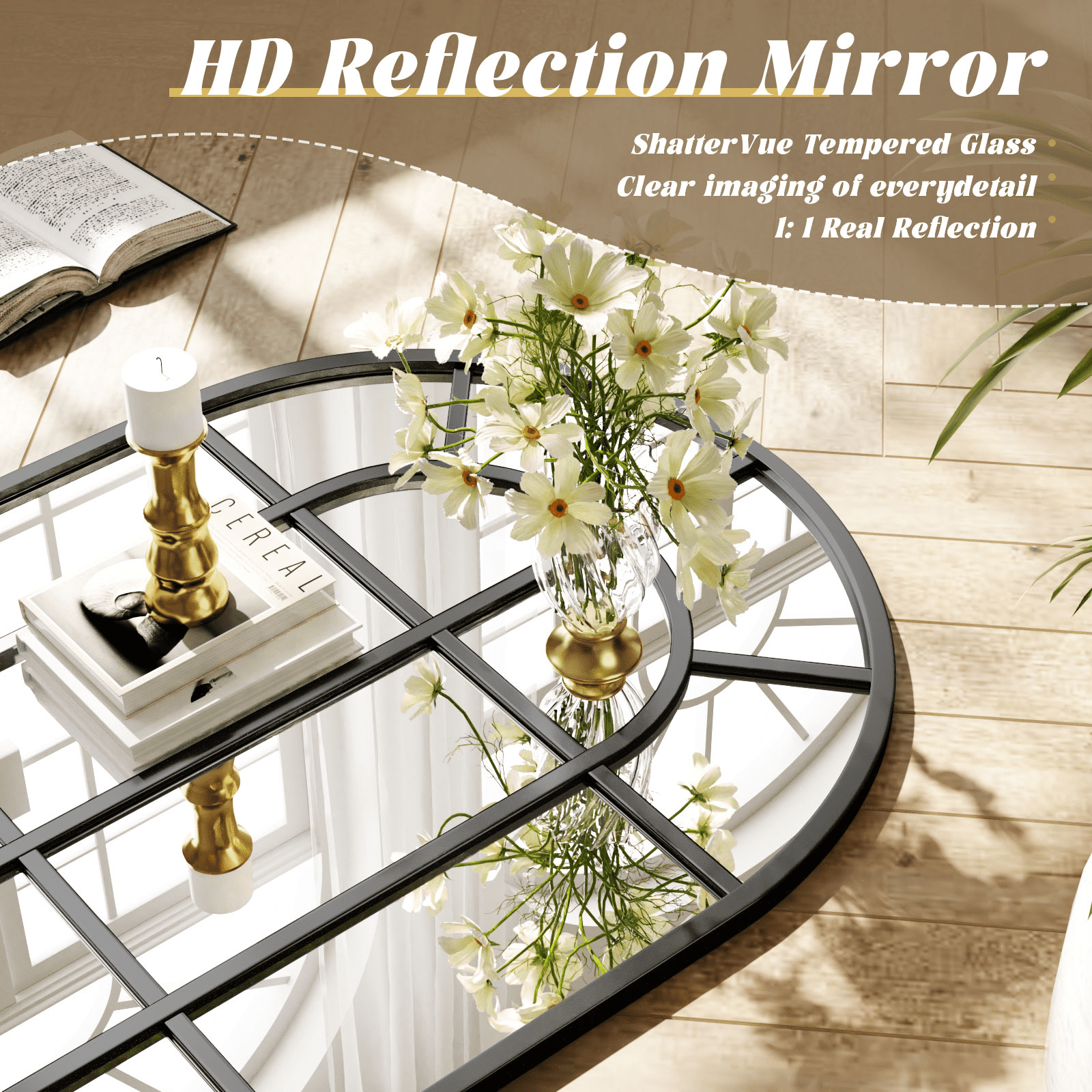 Anyrose 69"x25" Full Length Mirror Arched Windowpane Floor Wall-Mounted Mirror, Black