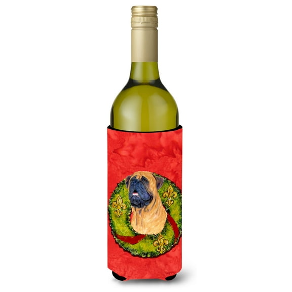 Carolines Treasures SS4207LITERK Bullmastiff Cristmas Wreath Wine Bottle Hugger Wine Bottle multicolor
