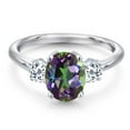 thumbnail image 3 of Gem Stone King 925 Sterling Silver Green Mystic Topaz and White Topaz Engagement Ring for Women | 2.96 Cttw | Oval 9X7MM | Gemstone November Birthstone | Size 7, 3 of 6