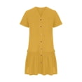 thumbnail image 4 of Puntoco Vestido De Manga Corta Con Cuello En V, Vestido De Playa De Manga Corta Plisado Con Cuello En V De Color Sólido Suelto Para Mujer Amarillo Xxl, 4 of 7