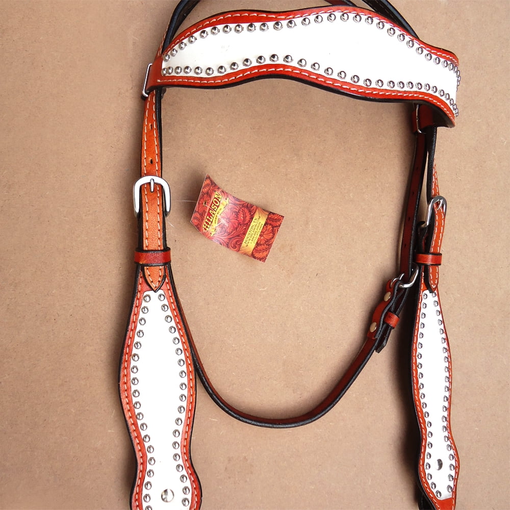 Western Horse Headstall Tack Bridle American Leather White Hilason