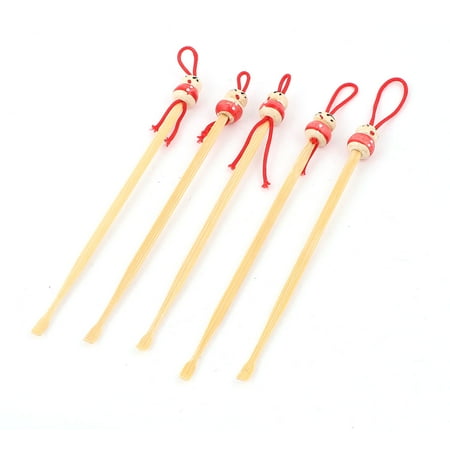 Unique Bargains Bamboo Ear Pick Spoon Curette Ear Wax Remover Cartoon Doll Decor 5 Pcs