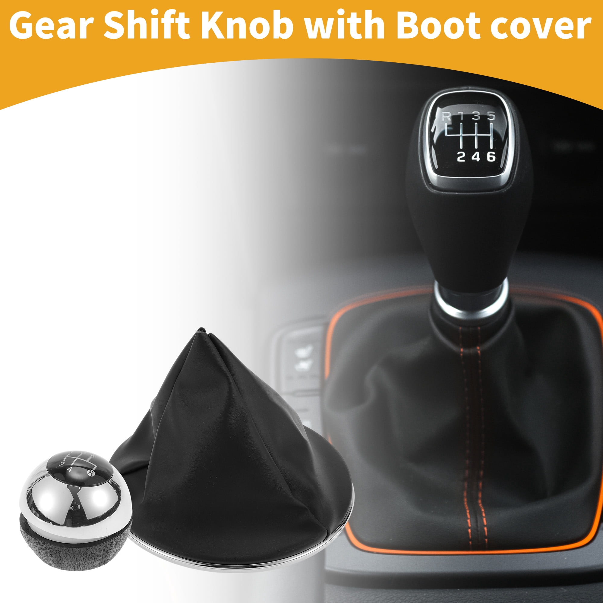 Unique Bargains 5 Speed Manual Gear Shift Knob W/ Cover - Stick Shifter Knob - for Fiat 500 2007-2014 Faux Leather 1 Pc