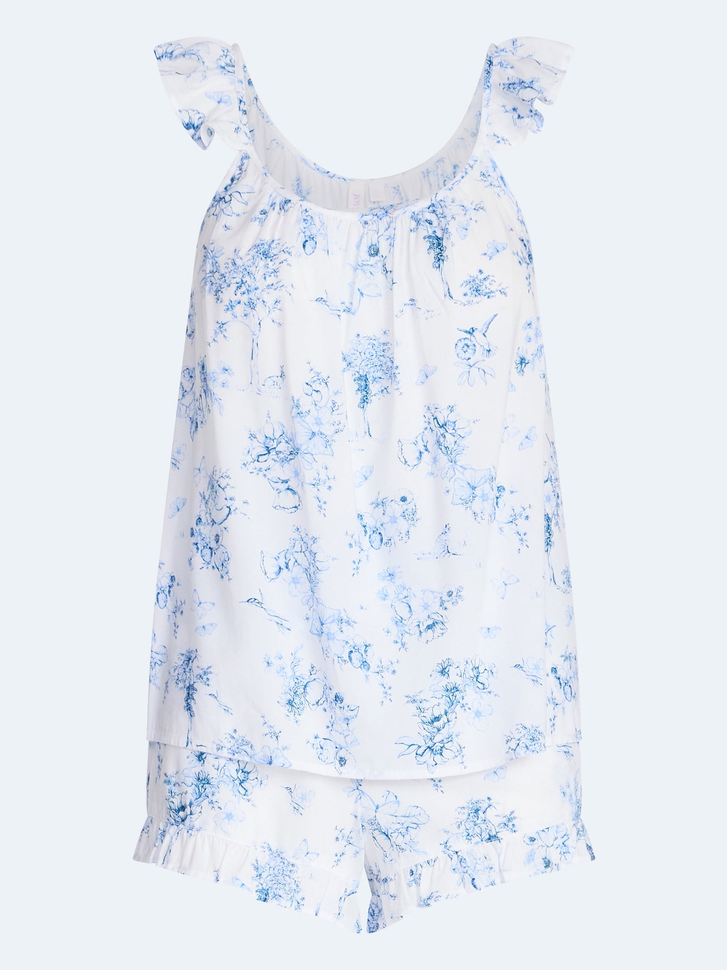 Joyspun Women's Woven Sleep Cami and Shorts Set with Ruffle, 2-Piece, Sizes XS-3X