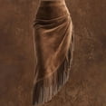 thumbnail image 2 of MORTTIC Women‘s Solid Color High Waist Irregular Suede Skirt with Fringe Tassel & Pleated Details – Western Style Dark Brown，S, 2 of 4