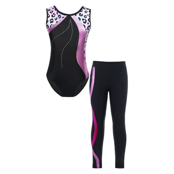 MSemis Kid Girls Gymnastic Leotard with Leggings Activewear Set