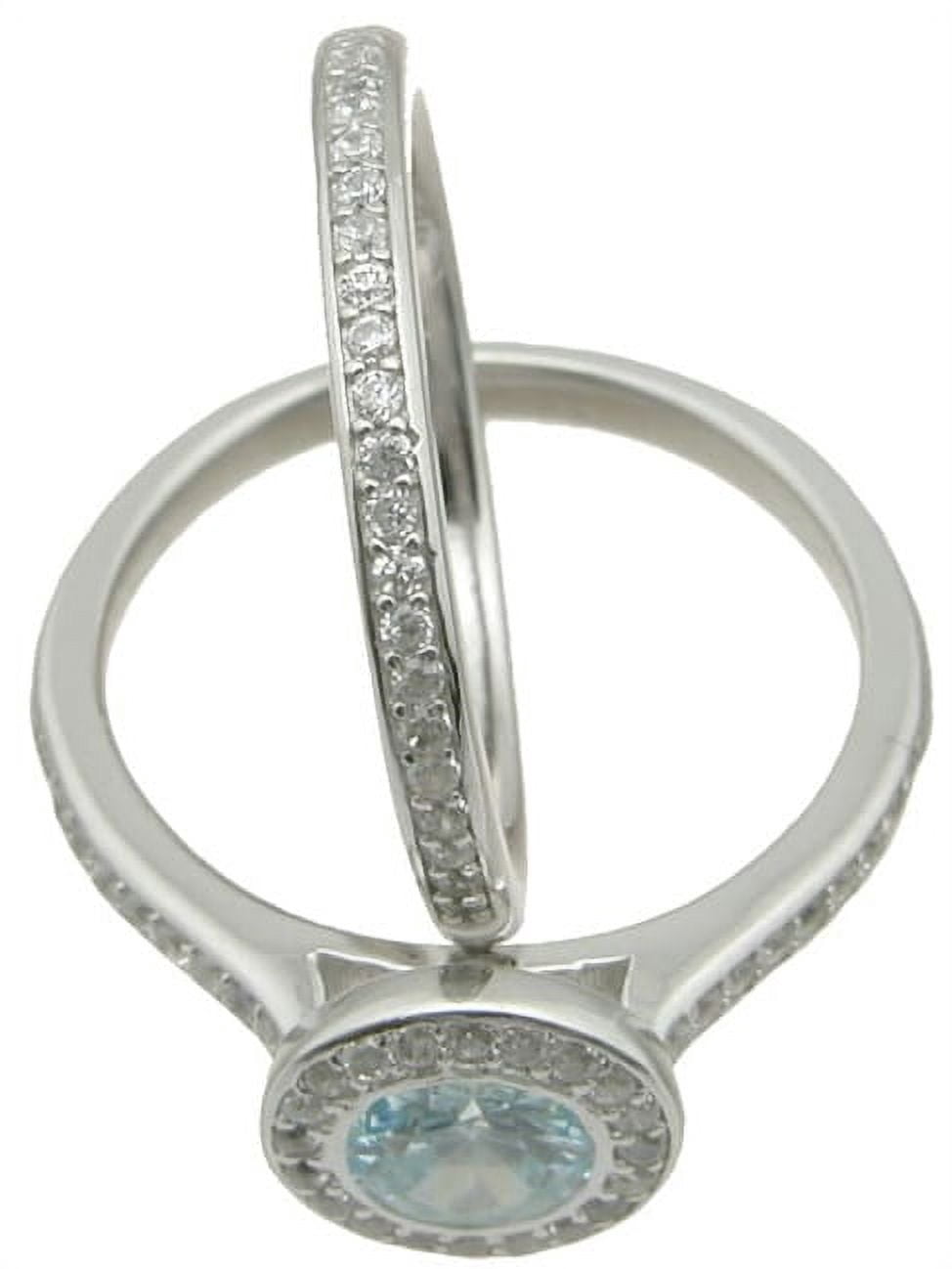 Plutus Brands Sterling Silver High Polish Round Cut Topaz CZ Halo Setting 1 TCW Modern Style Wedding Ring Set