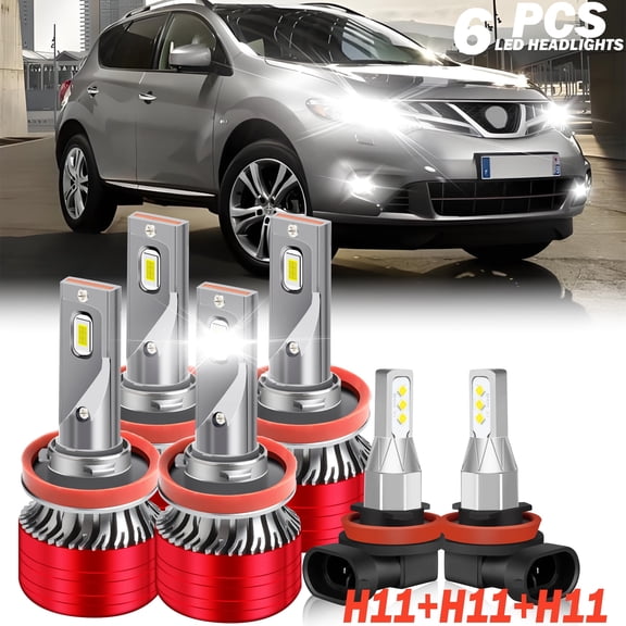 Fit for 2015 - 2018 Nissan Murano LED headlight bulbs H11 H9 H8 High/Low Beam+ Fog lights,800% Brighter than halogen,16000LM 120W 6000K,6PCS