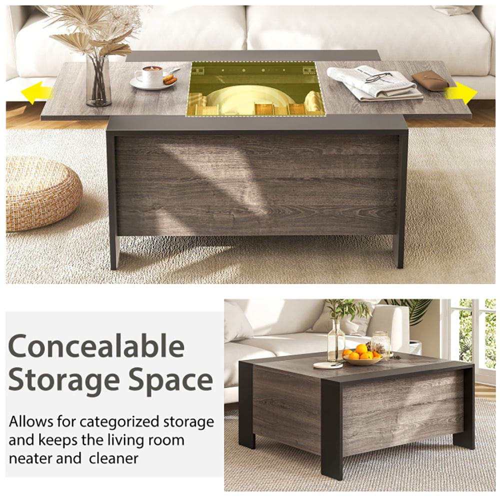 Finihen Coffee Table, 36.5 Inch Coffee Table with Sliding Top and Hidden Compartment, for Living Room, Reception Room, Office, Gray Finihen Coffee Table, 36.5 Inch Coffee Table with Sliding Top and Hidden Compartment, for Living Room, Reception Room, Office, Gray