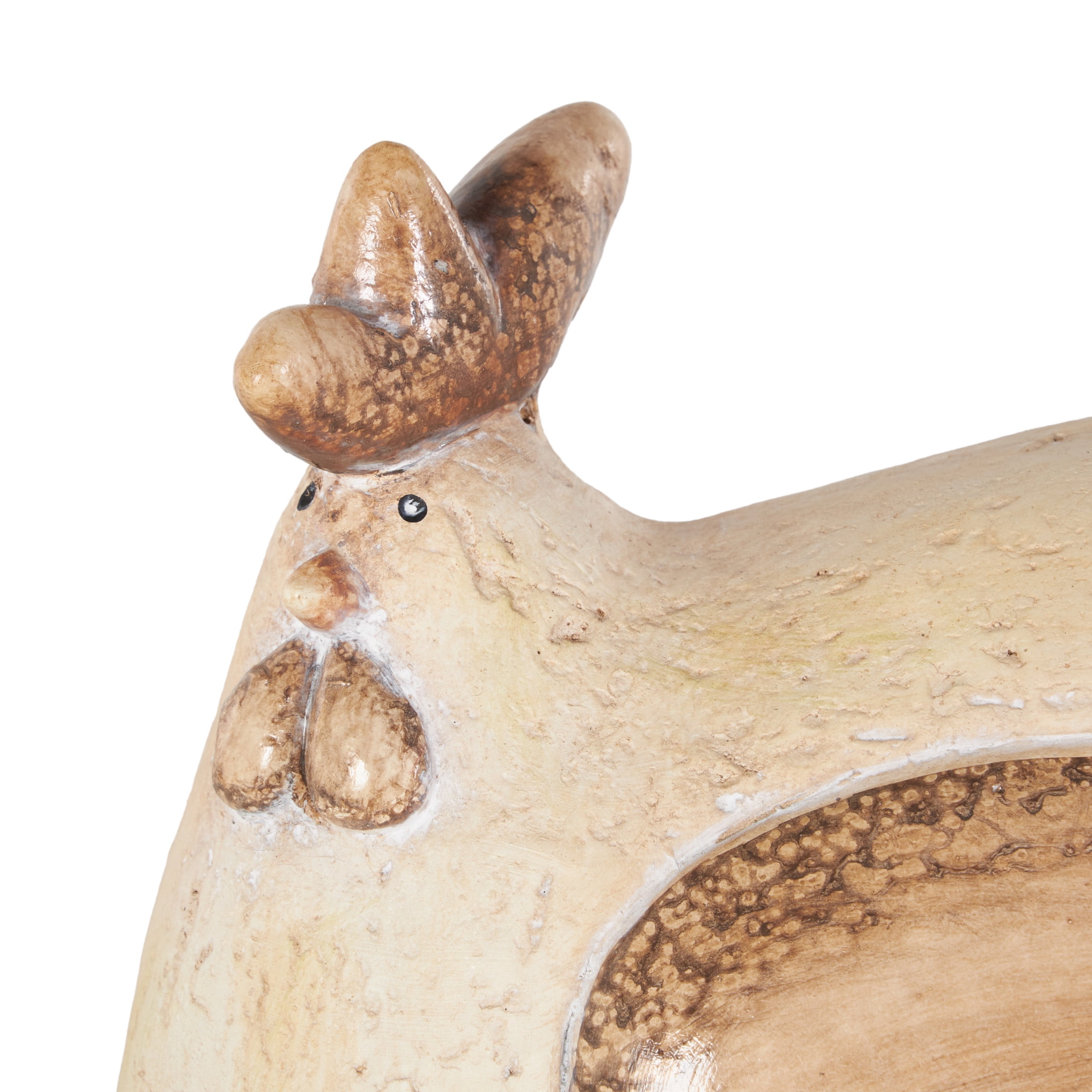 DecMode 10" Sitting Rooster Garden Sculpture with Brown Accents