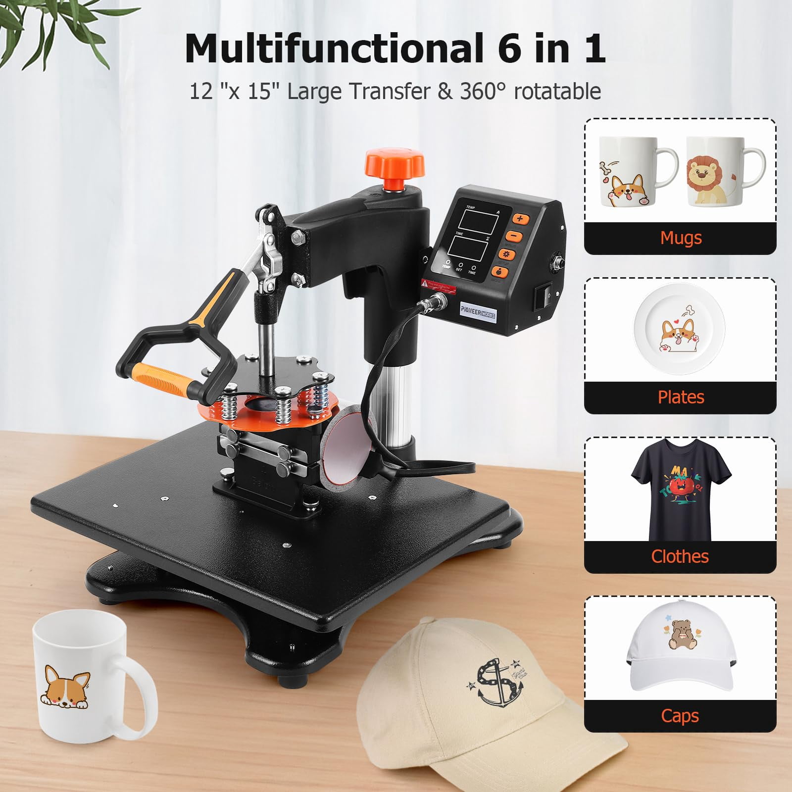 Kojooin Heat Press Machine 12 X 15 inch 6 in 1, 360° Swing Away Shirt Printing Heat Transfer Machine, Digital Industrial-Quality Shirt Pressing Machine for Shirt, Hat, Mug, Plate