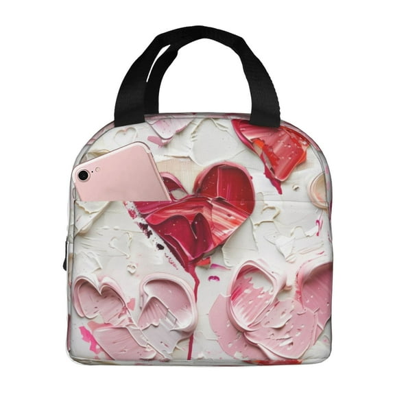 Vsdgher Textured Heart Abstract Art Lunch Bag, Lunch Box for Women Adult Men, Lunch Tote Insulated Cooler Lunch Container for Work/Office/Picnic/Travel