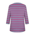 thumbnail image 5 of aidice Shirts for Women Round Neck 3/4 Sleeve Ruched Striped Casual Comfy Fitting Curved Hem T Shirts, 5 of 6