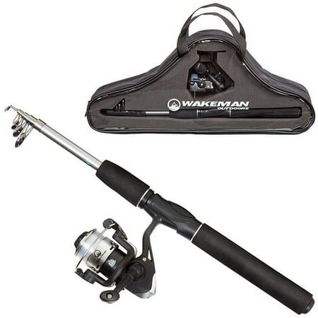 Wakeman 80-FSH6001 Spinning Reel Carbon Fiber & Steel Telescopic Pole Fishing Rod & Reel Combo Black