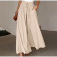 thumbnail image 1 of Pantalones de verano de pierna ancha para mujer, cinturón elástico, pierna ancha, cintura alta, culottes largos para mujer, 1 of 6