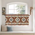 thumbnail image 3 of Southwest Tier Curtains, Western Brown Yellow Geometric Abstract Art Wooden Light Filtering Kitchen Curtains, 2Pcs Rod Pocket Half Window Treatments Panels for Sink Cafe Cabinet Camper 27.5x36 Inches, 3 of 9