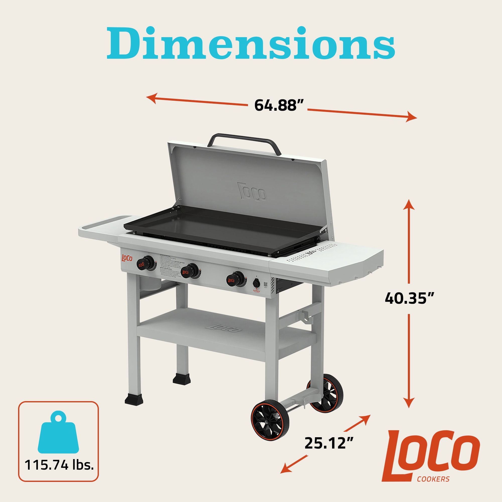LoCo Cookers 3-Burner SmartTemp Griddle, Flat Top Grill w/ Prep Area, 36"
