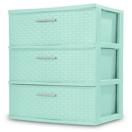 Sterilite 3 Drawer Wide Weave Tower, Classic Mint