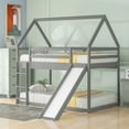 thumbnail image 2 of Harper & Bright Designs Twin Over Twin Floor Bunk Bed, Twin Size House Bunk Bed with Slide, Ladder, Guardrail and Roofs for Bedroom, Grey, 2 of 8
