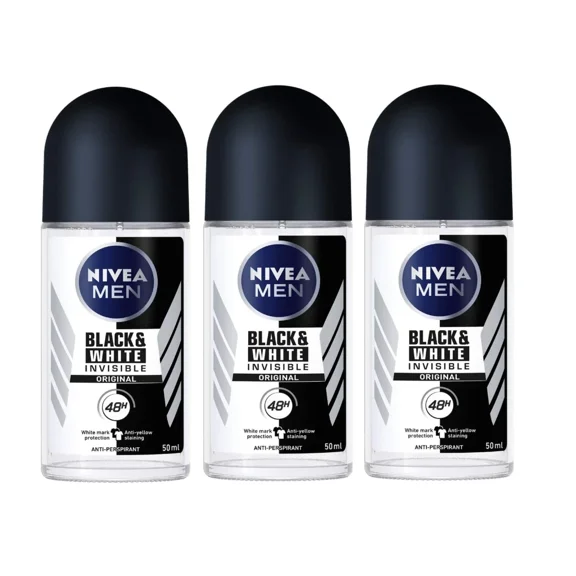Purly -Nivea Men Invisible For Black & White Deodorant Roll On 50 Ml *3Pk*