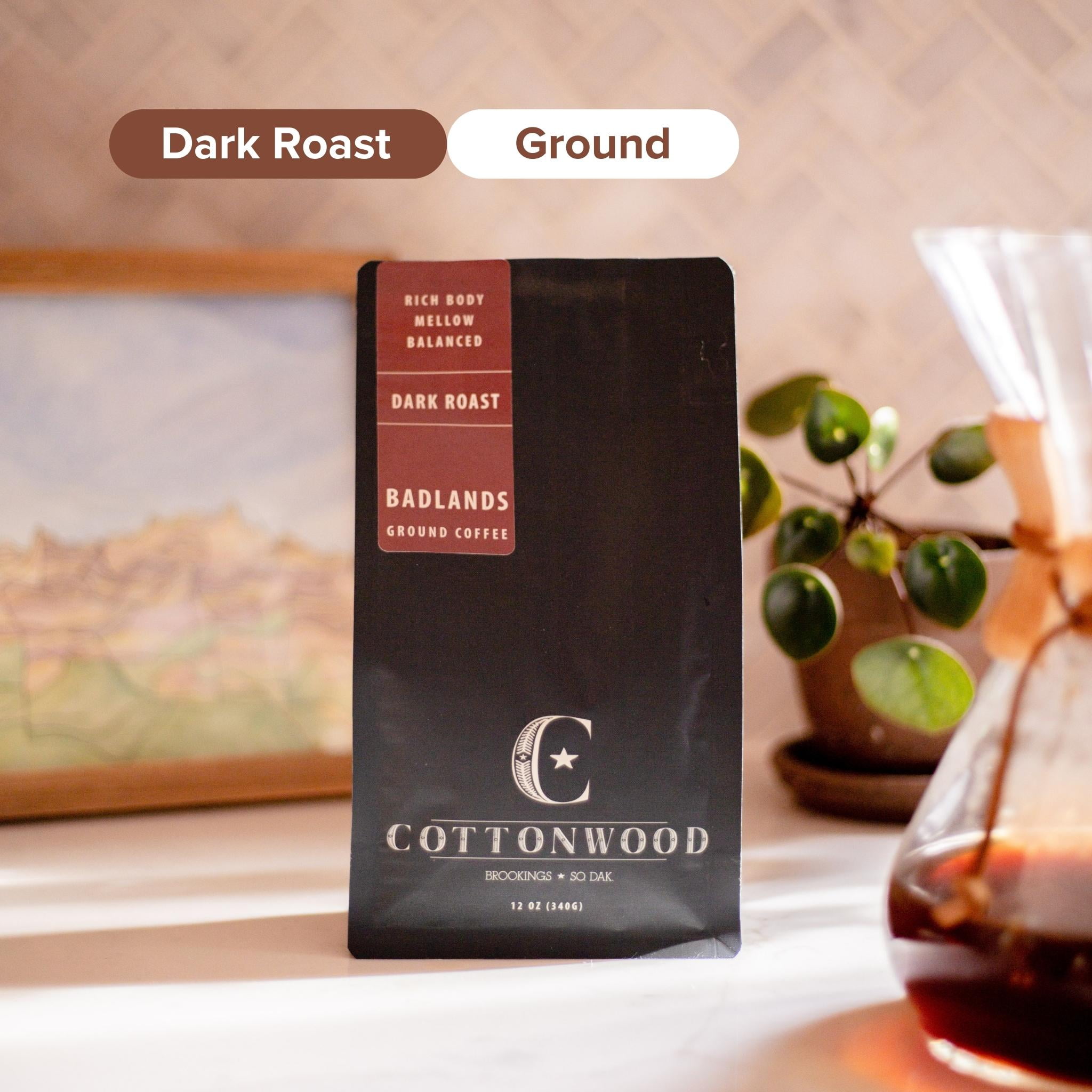 Local Cottonwood Coffee Badlands Blend, Naturally Caffeinated Dark Roast Coffee, Ground, 12oz