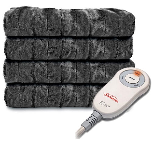 Sunbeam Faux Fur UltraSoft Heated Electric Throw Blanket Light Grey