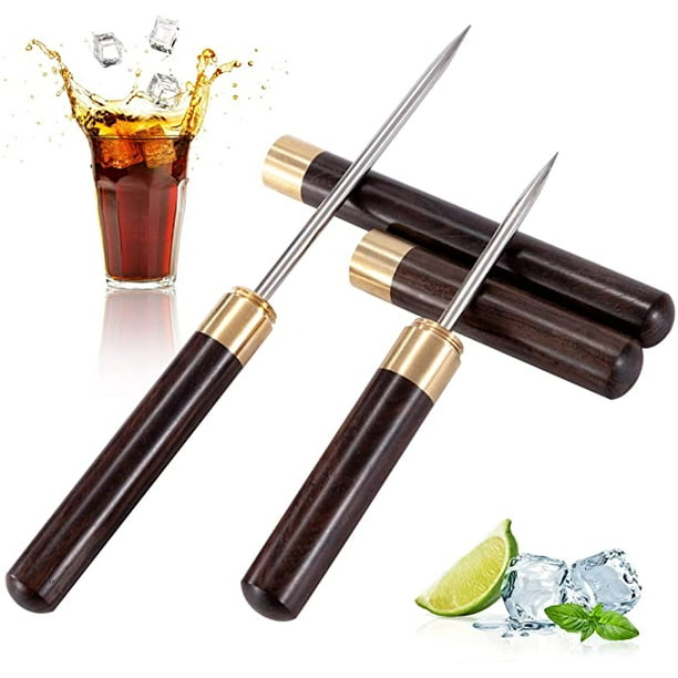 Picos de hielo de acero inoxidable Pike 2 piezas Herramienta de selección de hielo Trituradora de cocina con mango de madera de seguridad para picnics Camping Cócteles Bartender Bars Inicio