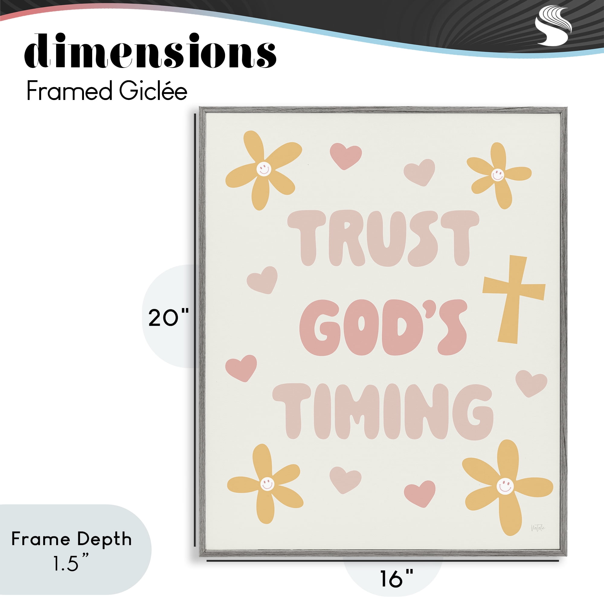 Stupell Industries Retro Trust God's Timing Gray Framed Giclee Art, design by Natalie Carpentieri