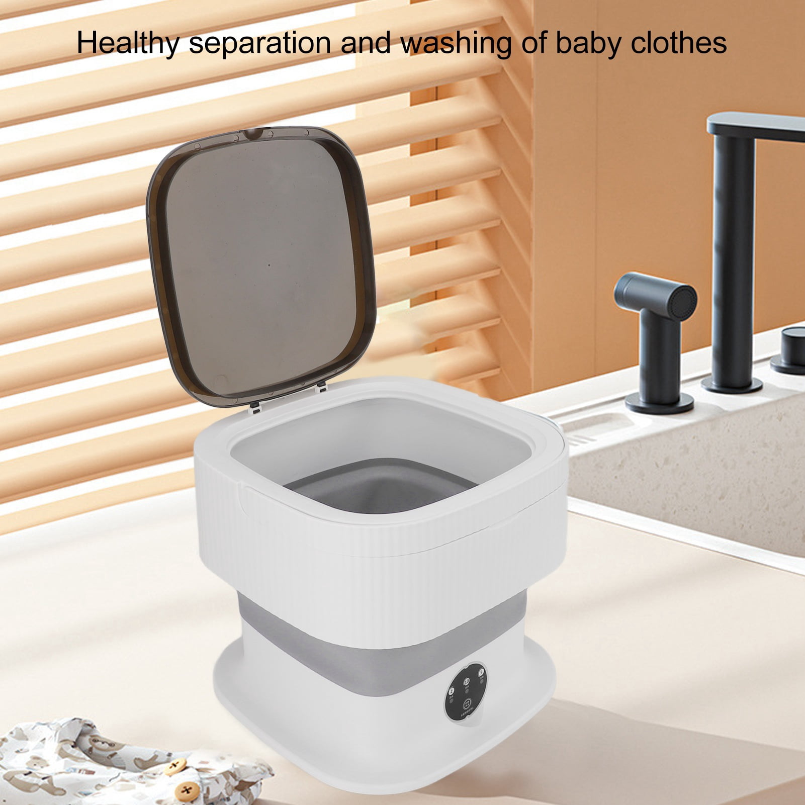 Rupoun Portable Washing Machine 40W Mini Foldable Laundry Machine 10L Large Capacity 2.64 Gallon Underwear Washer for Dorm Hotel Travel Grey (12.2 x 12.2 x 6.3 inches / 31 x 31 x 16 cm)