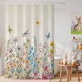thumbnail image 6 of Shower Curtain Spring Flowers Shower Curtains for Bathroom Decor, Waterproof Polyester Shower Curtain Set with Hooks, Small Stall Size 36" x 72" Watercolor Butterfly Dragonfly, 6 of 9