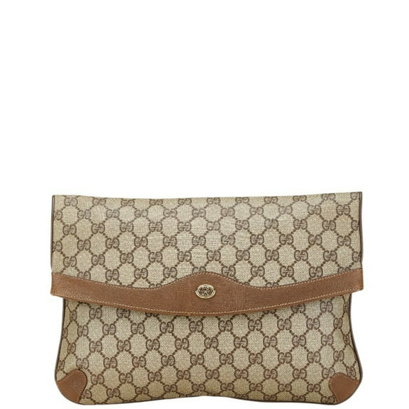 Pre-Owned Gucci Old GG Supreme Clutch Bag Second 89 02 075 Beige Brown PVC Leather... (Good)
