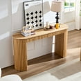 thumbnail image 4 of 59" Narrow Console Table with Pull-out Drawer, Modern Rounded Curves Long Sofa Table Side Table with Vertical Stripe for Living Room, Hallway, Natural, 4 of 10