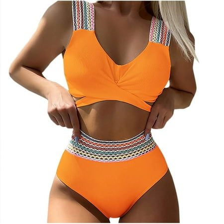 Arnsht Women Bikini Set Soft Comfortable Breathable Conservative Top High Waist Bottom Swimwear Curves Swimsuits Bathing Suits 2025 Orange XL