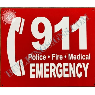 911 Emergency Sign (RED Reflective, Aluminium 10X12,Rust Free) (ref-2201)