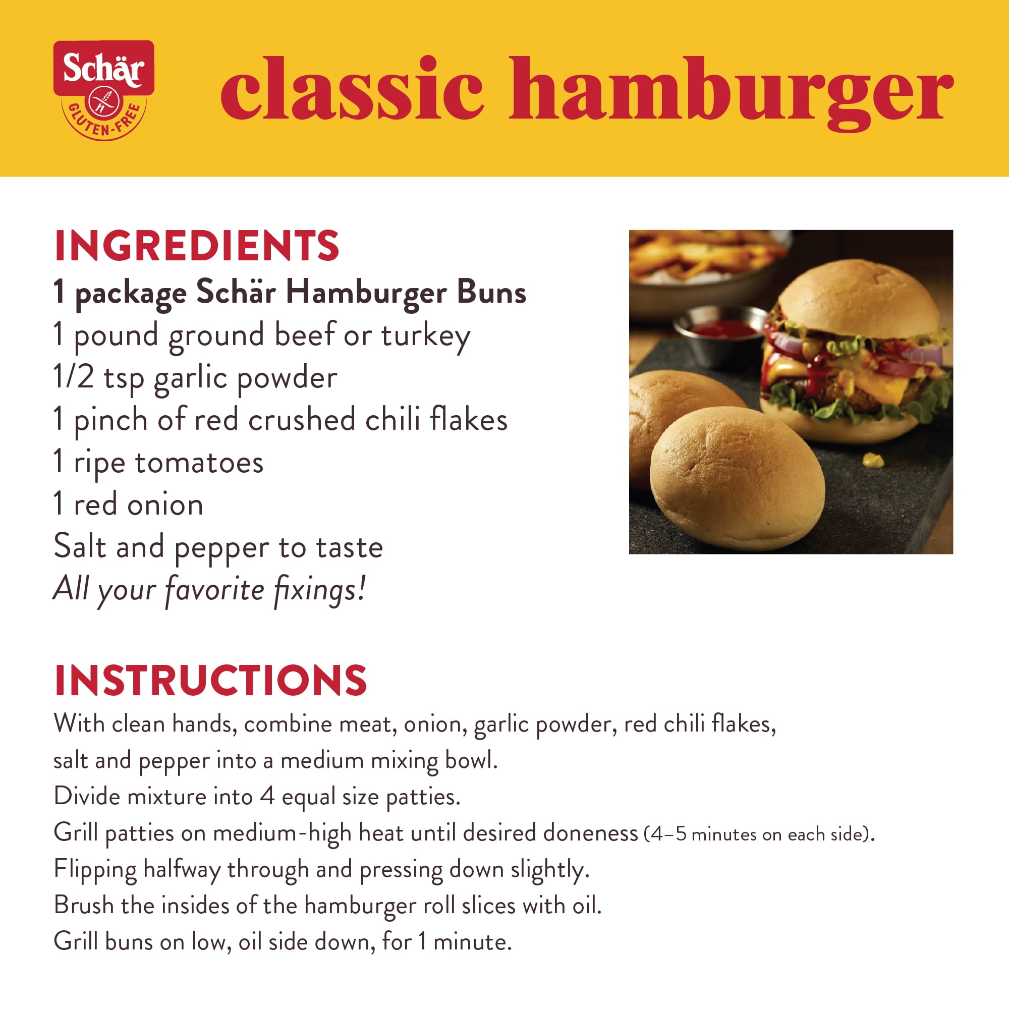 Schar Gluten Free Hamburger Buns, Shelf-Stable, 10.6 oz (4 Count)