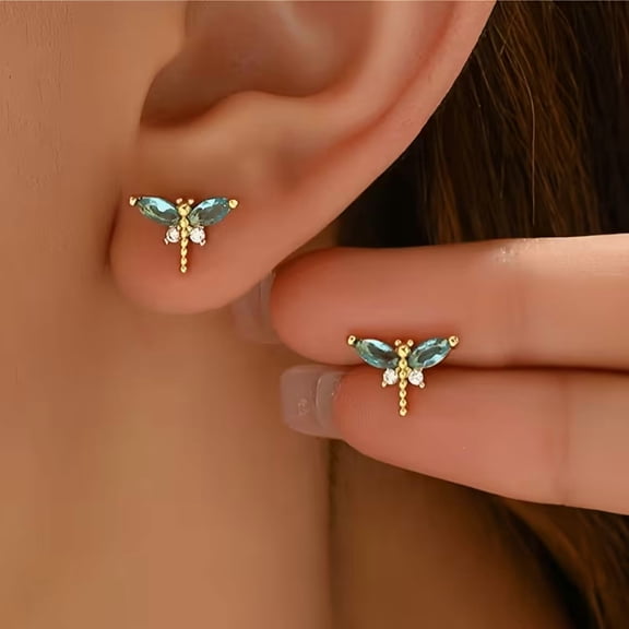 Ladies' Fashionable Dragonfly Earrings with Artificial Cubic Zirconia, Low Allergy Unique Craftsmanship, Shiny Jewelry for Gatherings, Daily Vacations, Halloween, Christmas & Thanksgiving
