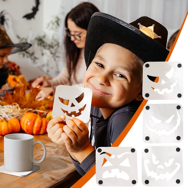 Posavasos Cuadrados de Madera con Forma de Calabaza para Halloween, Modelo Diablo | Posavasos Reversibles de Madera Oscura | Decoración Resistente Al Calor para Fiestas | Protección de Mesa Espeluzna
