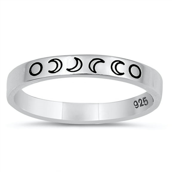 Lunar Moon Phases Science Nature Space Ring .925 Sterling Silver Band Jewelry Female Male Size 5